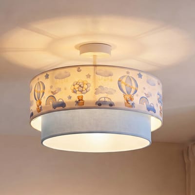 Duolla Boho-plafondlamp voor kinderen, lichtblauw/bonte kleuren, Ø 40 cm, textiel, E27