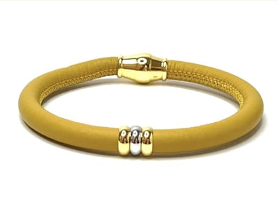 NIEUW! Jolla - dames armband zilver - leer - magneetsluiting - bedels - tweekleurig - Single Ladies Gold - Geel