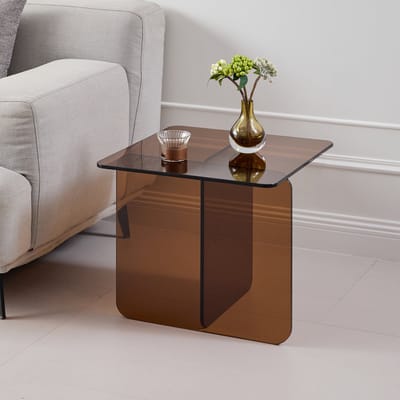 MODENUIT Bijzettafel - Gebogen Glazen Tafel Voor Binnen En Buiten - Woonkamer En Terras - Bruin Glas - 45x45x51 Cm