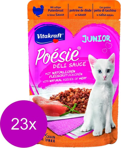 Vitakraft Poesie Deli Sauce Junior Pouch 85 g - Kattenvoer - 23 x Kalkoen