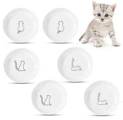 Dailygoods - 6 keramische kommen voor katten met antislip siliconen basis, 15 cm grote kattenbakjes, grote katten, porselein, platte levensmiddelen, verlichten de vermoeidheid van de snor voor droogvoer