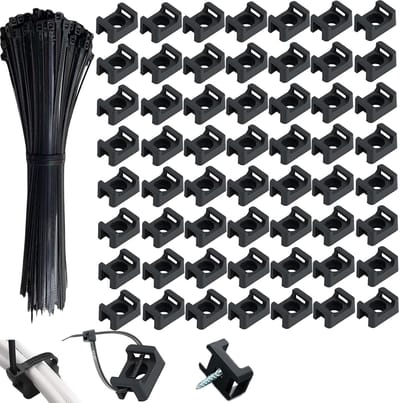 100 stuks, 10 x 15 mm, zadeltype kabelbinderhouders, basis, kabelbinderhouders, met 100 stuks zelfborgende kabelbinders, kabelhouders schroefbaar, kabelklemmen schroefbaar, voor kabelmanagement (a)