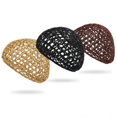 3 stuks gehaakte haarnetjes – elastische opengewerkte haarnetten in zwart, bruin en beige
