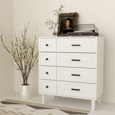 HOMAVO Ladekast DG3 – 8 Lades – 75x87x40 cm – Staand Dressoir – Mat Wit / Zwart / Walnoot – Modern Design