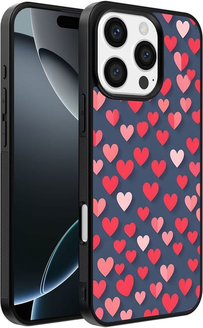 Smartphonica Telefoonhoesje Geschikt voor iPhone 16 Pro Max met Roze en Rode Hartjes Opdruk - TPU Backcover Case With Rosé and Red Heart Design geschikt voor iPhone 16 Pro Max