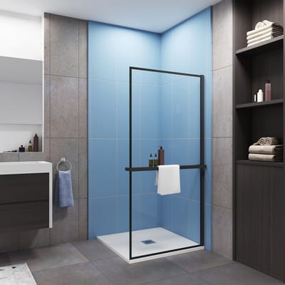 Aica Ideale keuze voor de badkamer-inloopdouche 90x200cm-8mm easy clean glas met zwarte zeefdruk-planchet-mat zwart