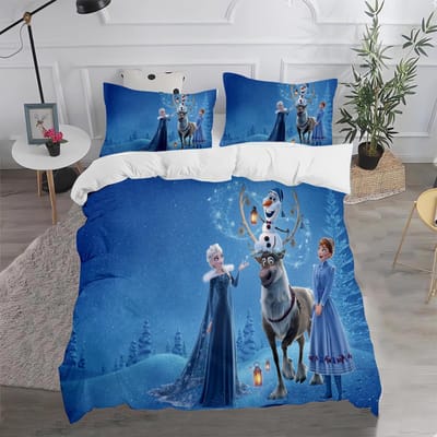Bevroren Cartoon Dekbedovertrek Schattige Bedrukte Dekbed 100% Polyester Beddengoed Anime Dekbed Eenpersoonsmaat Kindercadeau Diverse Maten EU Single(135*200cm)3pcs