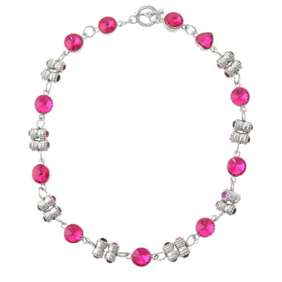 Behave - Zilverkleurige ketting met roze steentjes - Modeketting voor dames