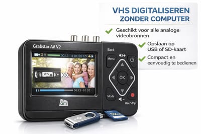 Video Digitaliseerapparaat – Digitaliseer VHS, Video8 & S-Video - AV naar MP4 – 3,5" Display – HDMI Uitgang – – Opname naar USB/SD – 720p