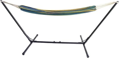 Hangmat met Standaard - Stoffen Hangmat Tuin - Ontspannen Buiten - Inclusief Bekerhouder - 386 cm Lengte - Zwart