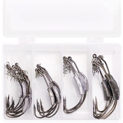 Dailygoods- Vishaken 25 stuks - Gewogen Haak - Zacht Kunststof - Voor Zoet/zout Water - Schroefhaak - Met Veervergrendeling - Haakjes