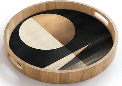 Dienblad rond 40x40 cm - Schootdienblad hout - Maan - Cirkel - Goud - Borrelplank rechthoek - Plateau houten dienbladen