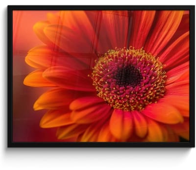 Poster in lijst - Fotolijst 70x50 cm - Posters - Oranje - Gerbera - Intens - Posterlijst zwart - Decoratie - Wanddecoratie woonkamer - Muurdecoratie slaapkamer