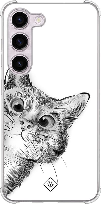 Casimoda® hoesje - Geschikt voor Samsung Galaxy S23 Plus - Kat Kiekeboe - Shockproof case - Extra sterk - TPU/polycarbonaat - Grijs, Transparant