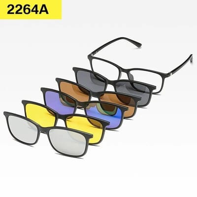 6-in-1 Custom Optische Magnetische Goggle Clip voor Mannen en Vrouwen Magnetische Clip-on op Zonnebril Clip op Zonnebrilmontuur polarized black