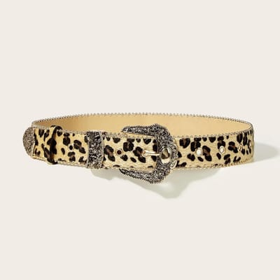 Vintage Cowgirl Riem van Leer met Luipaardprint - Perfecte Accessoire voor Dames, One Size, Western Style