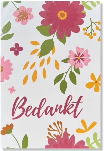 Bedankt Wenskaart - Bloemen - 12x17cm - gevouwen kaart Inclusief envelop