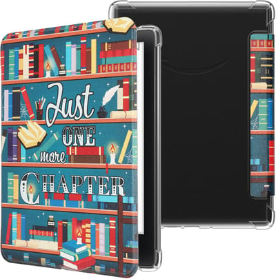 kwmobile ereader hoesje geschikt voor Amazon Kindle Paperwhite (2024)/Colorsoft hoes - E reader flip case met magneetsluiting - Kunstleren e book sleeve - bibliotheek design