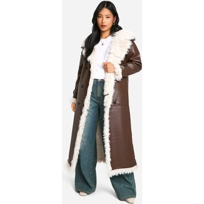 boohoo Dames Petite nepleer lang gesneden jas | Brown | Maat: 8
