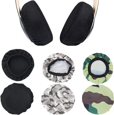 Wasbare hoofdtelefoonhoezen - Set van 6 stuks - Elastische oorbeschermers - Flexibele stof - Zweetbescherming - Fitnessstudio - Gaming - Zwart en camouflage