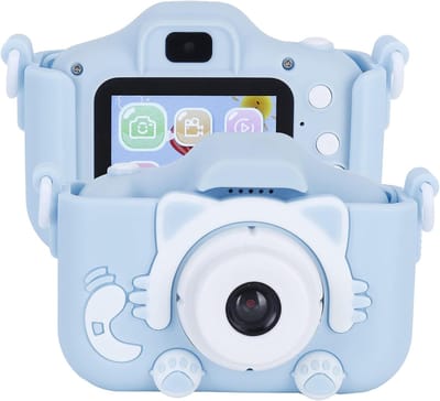 Digitale kindercamera, schattige kindercamera met kattenthema en educatieve spelletjes, 5MP IPS 2.0-inch kindercamcorder (blauw)