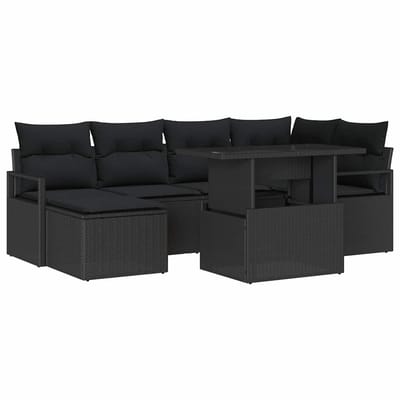 vidaXL - Tuinbank - Set - 7 - st - Zwart - poly - rattan