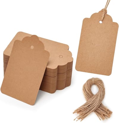Kraft Cadeaulabels - 100 stuks bruine geschenktags - Met jutetouw bevestiging - Voor bruiloften/verjaardagen/feesten - Handgemaakt vintage look - Bruin