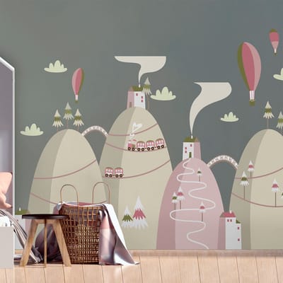 Scandinavische bergstickers met fantastische heteluchtballonnen, 120 x 180 cm