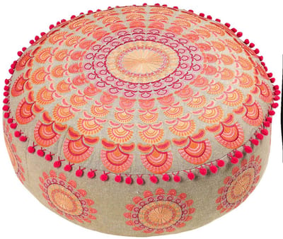 Dailygoods- Vloerkussenhoes 100% Katoen - Ronde Meditatiekussen - Boho Chic - Decoratief Vloerkussen - Handgemaakt - 60x20 cm