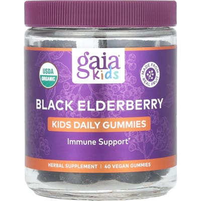 Gaia Herbs, Dagelijkse Gummies voor Kinderen, Zwarte Vlierbes, 40 Vegan Gummies