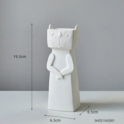 Mooie Witte Kat Vazen Keramiek Ambachten Woonkamer Interieur Bureau Decoraties Eenvoudig Porselein Bloemstuk Bloempot white