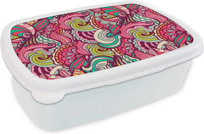 Broodtrommel Wit - Lunchbox - Brooddoos - Bloemen - Bladeren - Regenboog - Hippie - Design - 18x12x6 cm - Volwassenen