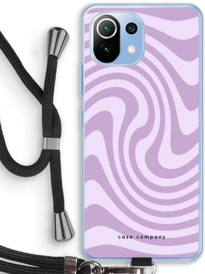 Case Company® - Hoesje met koord geschikt voor Xiaomi Mi 11 Lite hoesje met Koord - Swirl Paars - Telefoonhoesje met Zwart Koord - Bescherming aan alle Kanten en Over de Schermrand