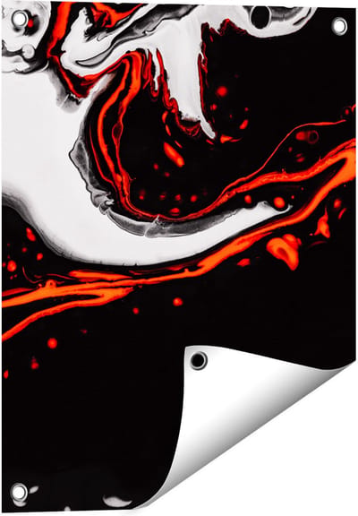 Gards Tuinposter Abstracte Kunst - Zwart en Wit met Rood - 40x50 cm - Tuindoek - Tuindecoratie - Wanddecoratie buiten - Tuinschilderij