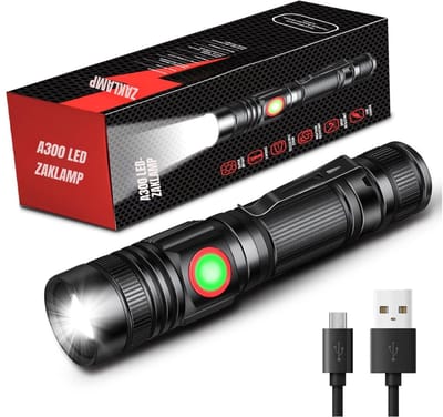 Aura® Zaklamp op batterijen - Zaklamp - Zaklampen - Zwart - 13cm x 5cm x 5cm