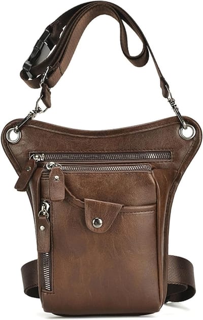 KZQ Beentas, heuptas PU waterdichte heup met ritssluiting en verstelbare riem multi-pocket heuptasje leer voor mannen vrouwen, bruin