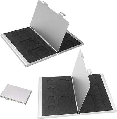 Geheugenkaart Opbergkoffer - SD TF Houder - Gegevens Beschermen - Dubbellaags Aluminium - 2 Stuks Compact - Zilver