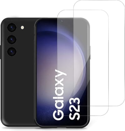 Geschikt voor Samsung S23 Hoesje + 2x Screenprotector – Gehard Glas Cover - Suède Case Zwart