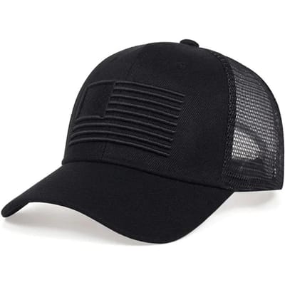 Casquettes en filet de baseball unisexes avec broderie drapeau américain Chapeaux décontractés réglables Chapeau de protection solaire d'extérieur Printemps et Été black