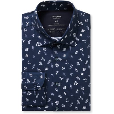 OLYMP Level Five 24/Seven Overhemd, Body Fit, New York Kent, Marineblauw