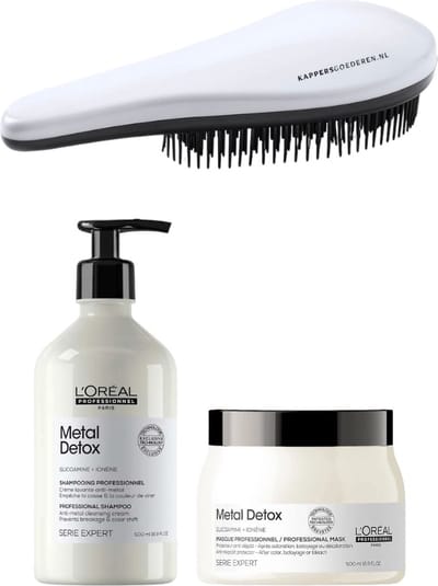 L`Oreal Professionnel - Metal Detox Set - Shampoo + Masker + KG Ontwarborstel - 500 + 500ML - Anti Haarbreuk Pakket