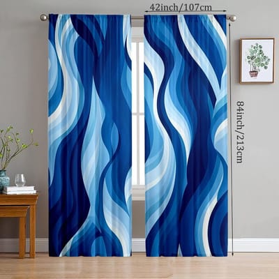 2 pièces - Rideaux en polyester ondulé bleu ciel, rideaux à fourreau, salle de bain, chambre à coucher, salon, décoration de pièce de maison 14Wx39L(35x100CM)x2 white