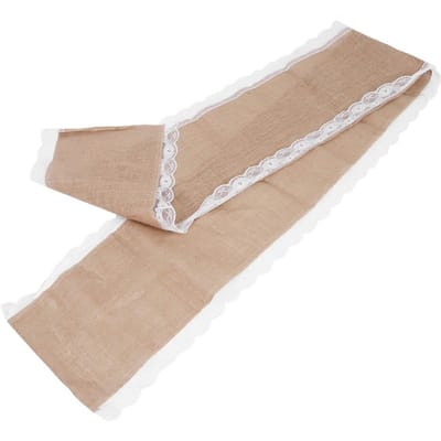 Jute Tafelkleed Tafelloper met Kantrand Handwerk Bruiloft Huis Tafel Decoratie white