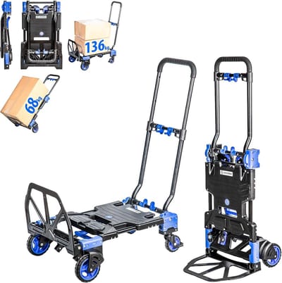 Steekwagen Trolley - Vouwbare Transportkar - Zwaar Gewicht Verplaatsen - Dubbele Functie 2-in-1 - Max 136 kg