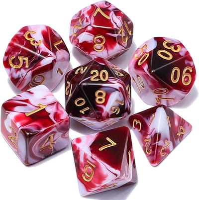 Dobbelstenen Set 7-delig – Swirl Rood Wit D20 D12 D10 D8 D6 D4 – Voor RPG & Tafelspellen