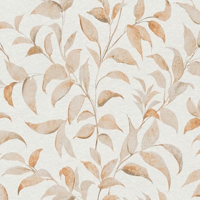 Landelijk behang Profhome 389623-GU vliesbehang hardvinyl warmdruk in reliëf gestructureerd met bloemmotief glanzend crème crèmewit pasteloranje beige 5,33 m2