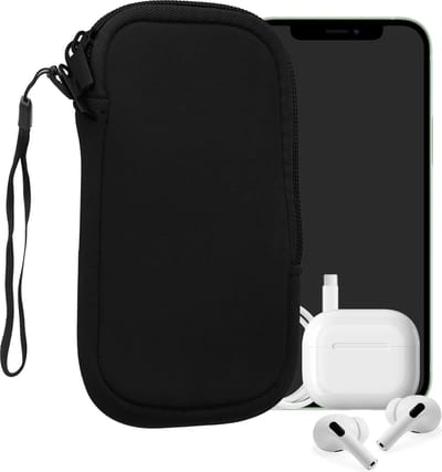 kwmobile telefoontasje universeel geschikt voor XS - 3,5/4" smartphones - 12,5 x 6,5 cm - Hoesje met rits en polslusje -In zwart -