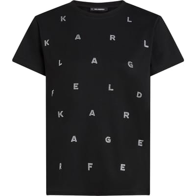 Karl Lagerfeld Rhinestone Heavy Jersey T-shirt Black Taglia: XS | Maglie Sportivi Outlet | Donna | Nero