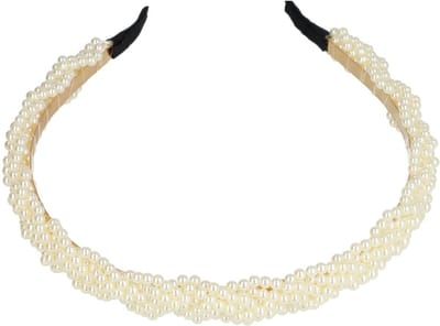 Haarsoires Haarband Diadeem 2cm – Gevlochten Parelkralen – Metaal – Goud Creme - Glanzende Haaraccessoire voor Feest of Bruiloft - Geschikt voor Feest & Bruiloft