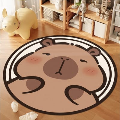 Tapis Rond Convient pour Salons Chambres à Coucher et Zones de Chevet Capybara Marron Mignon Salons Chambres à Coucher Salons et Entrées 120*120cm